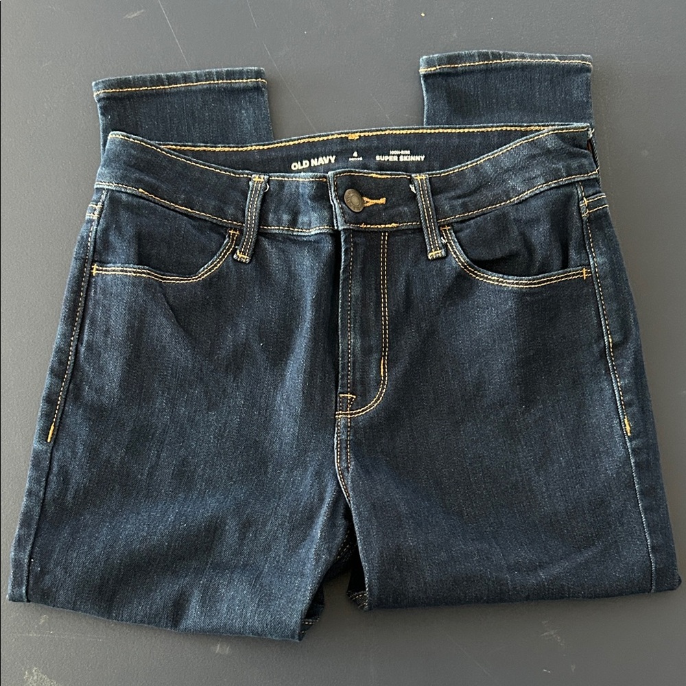 Old Navy High Rise Super Skinny Slim Straight Jeans in Deep Indigo